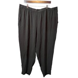 Eileen Fisher 3X Black Silk Pants Plus Size Elastic Waist Trousers‎